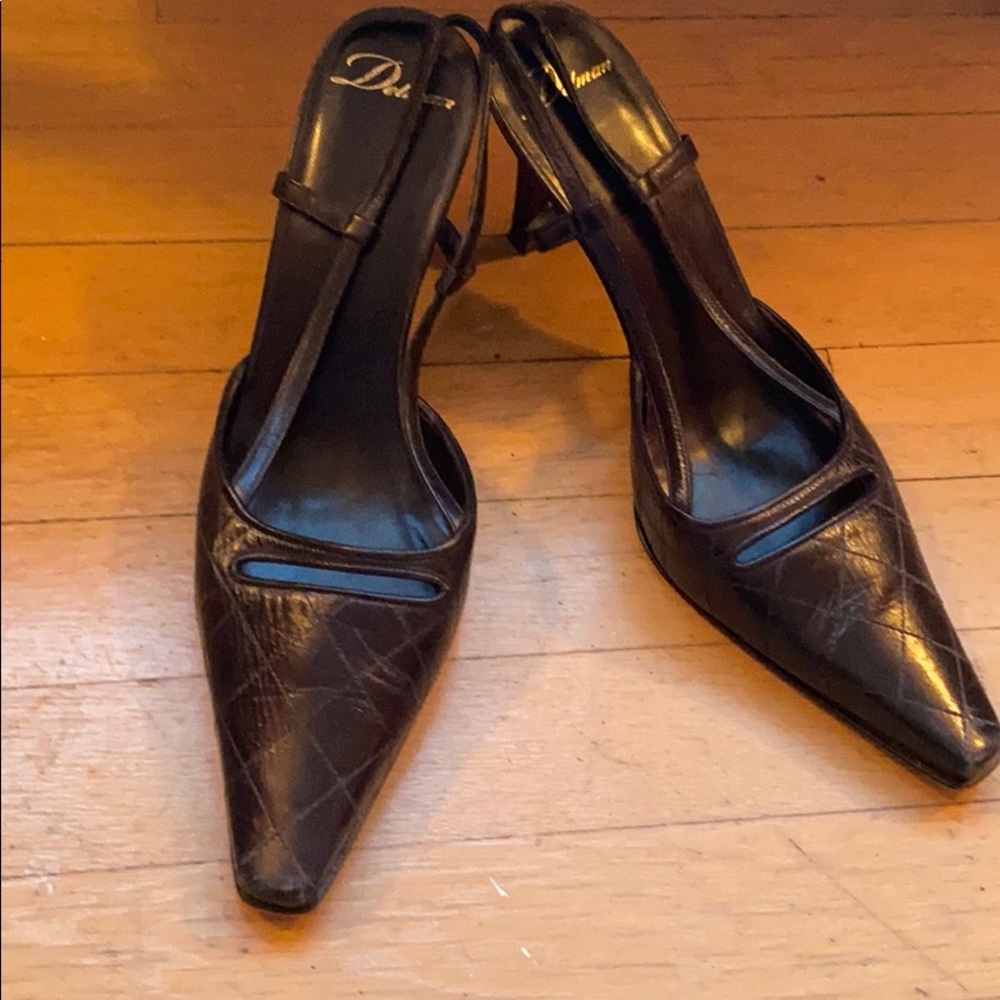 Delman black sling back heels